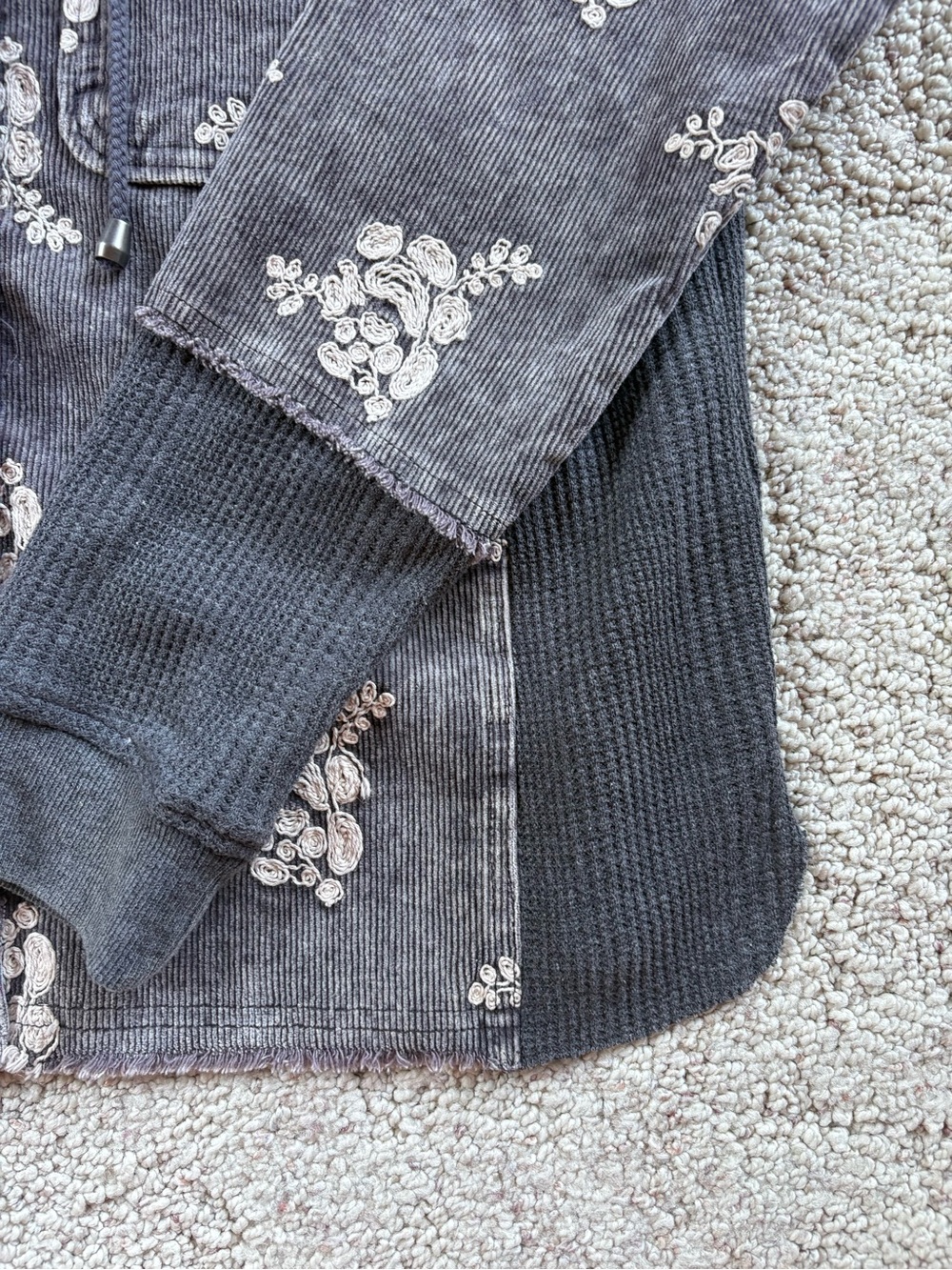Blue Gray Floral Hooded Corduroy Shacket - Picture 2 of 9